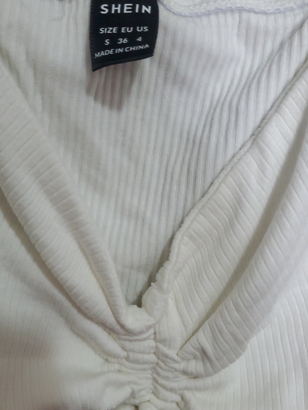 SHEIN White Ribbed Ruched Drawstring Crop Cami Size Small - Picture 2 of 4